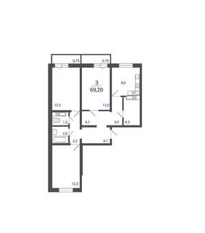 3-к квартира, строящийся дом, 69м2, 6/10 этаж